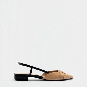 Zara RAISED DETAIL FLAT SLINGBACKS, pointed toe ballet flats, Size 10
